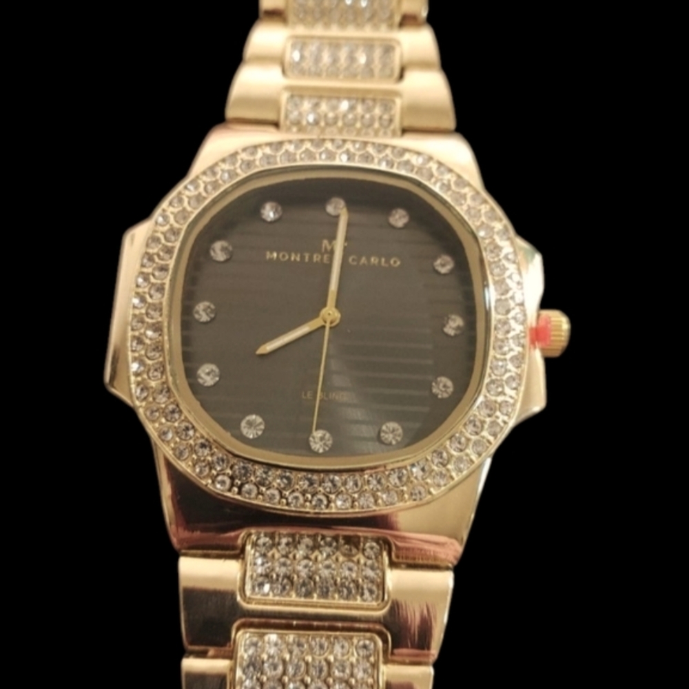 - New Montres Carlo Gold Steel Iced Out Watch Firm Price